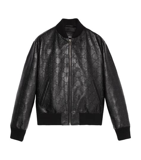 gucci bomberjacke|black gg leather bomber jacket.